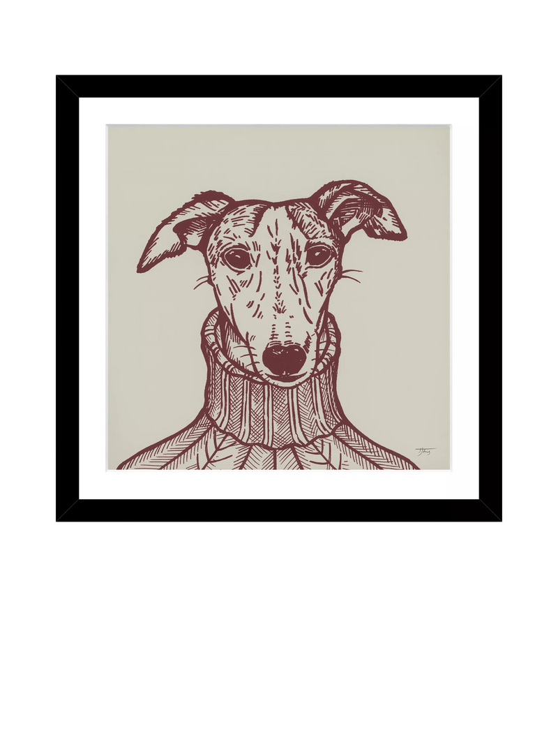 John Lewis Sybil Whippet framed print 33.5 x 33.5cm, imported from the UK