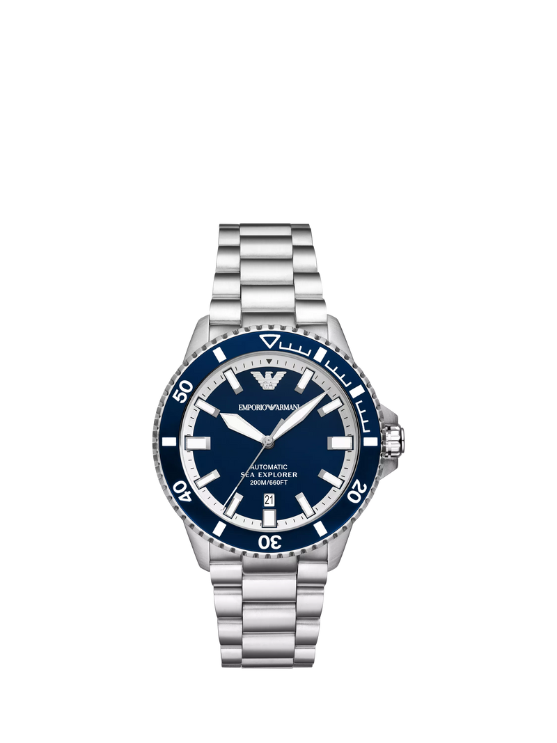 Emporio Armani Sea Explorer watch blue dial stainless steel bracelet (British brand)