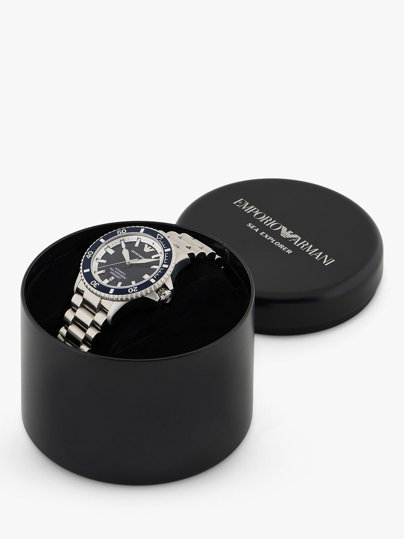 Emporio Armani Sea Explorer watch blue dial stainless steel bracelet (British brand)