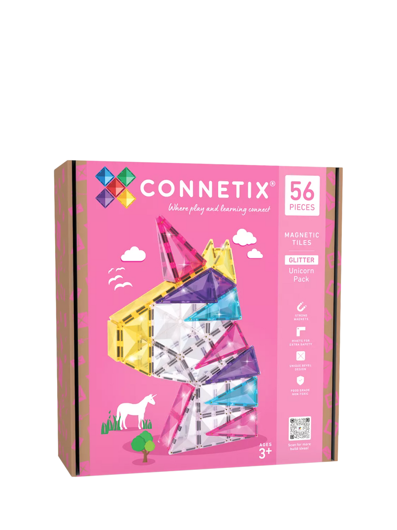 Connetix glitter unicorn tiles 56-piece construction set, imported from the UK