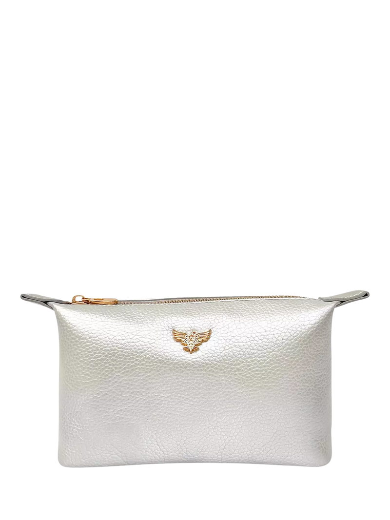Apatchy Small Leather Wash Bag, Silver