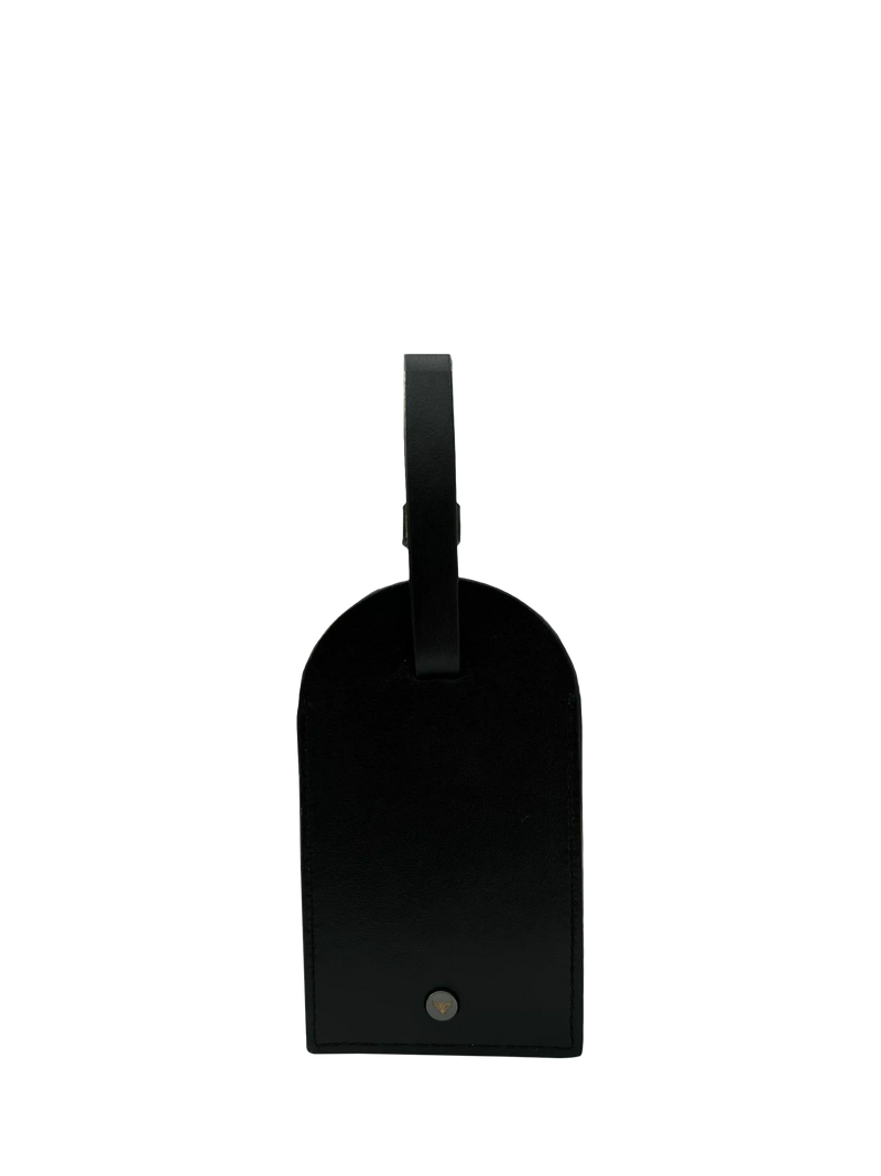 Apatchy London Cavendish black leather luggage tag, imported from the UK