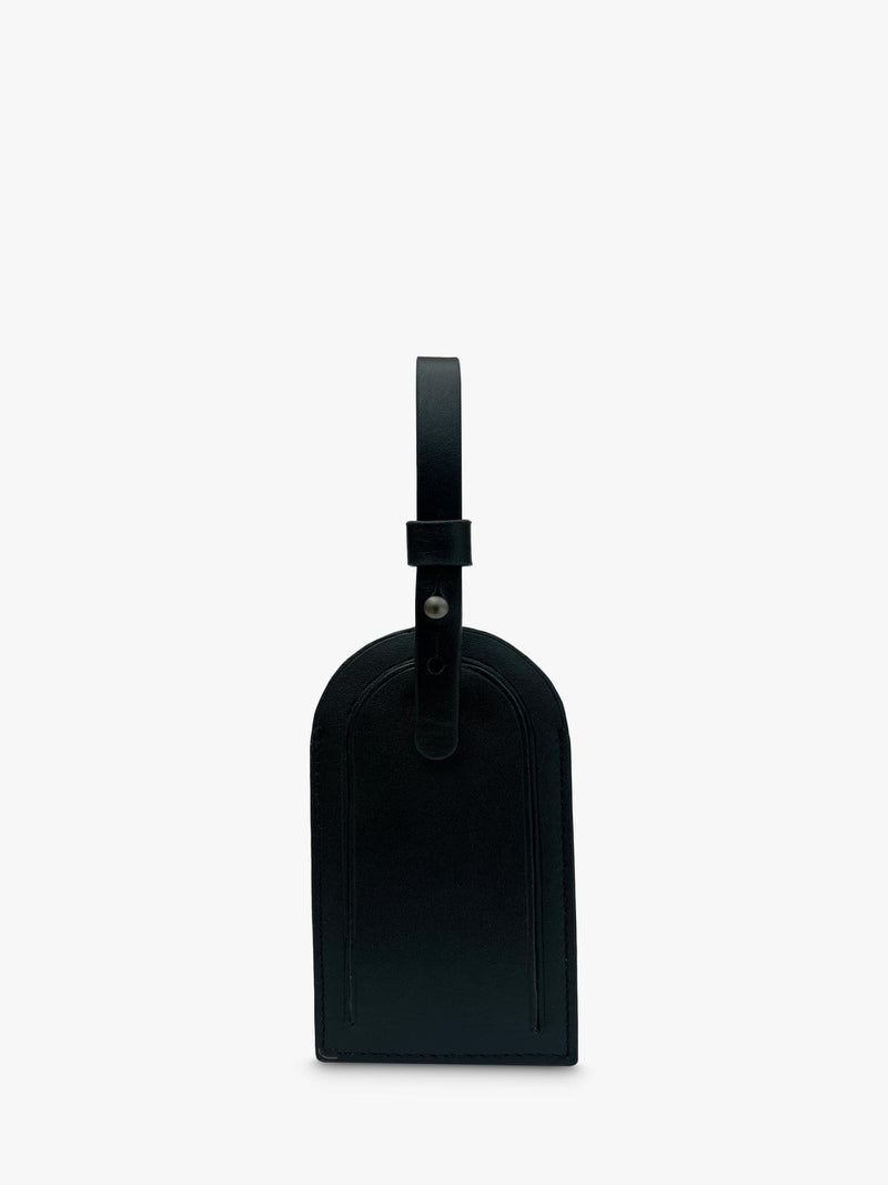 Apatchy London Cavendish black leather luggage tag, imported from the UK