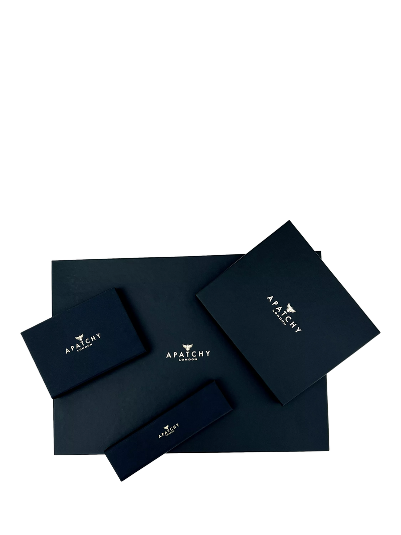 Apatchy London Cavendish black leather luggage tag, imported from the UK