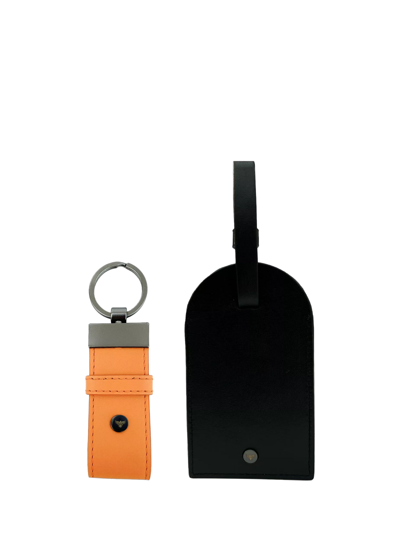 Apatchy London leather luggage tag keyring black orange, UK version