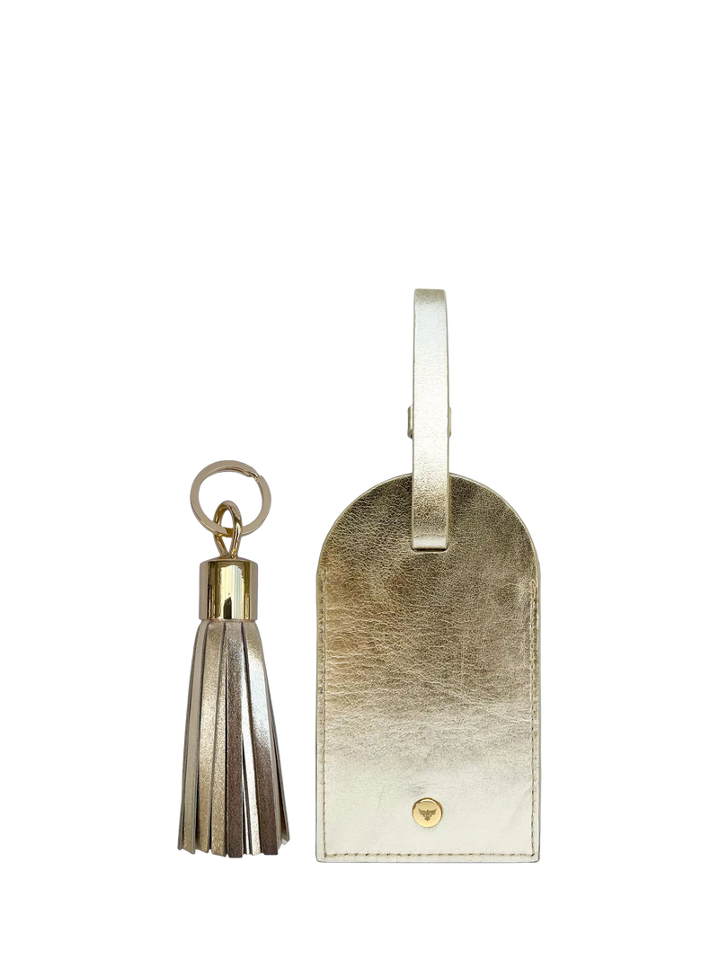 Apatchy London leather luggage tag and tassel gift set gold (British brand)
