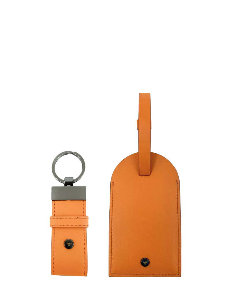 Apatchy London leather luggage tag and keyring gift set in orange, imported from the UK