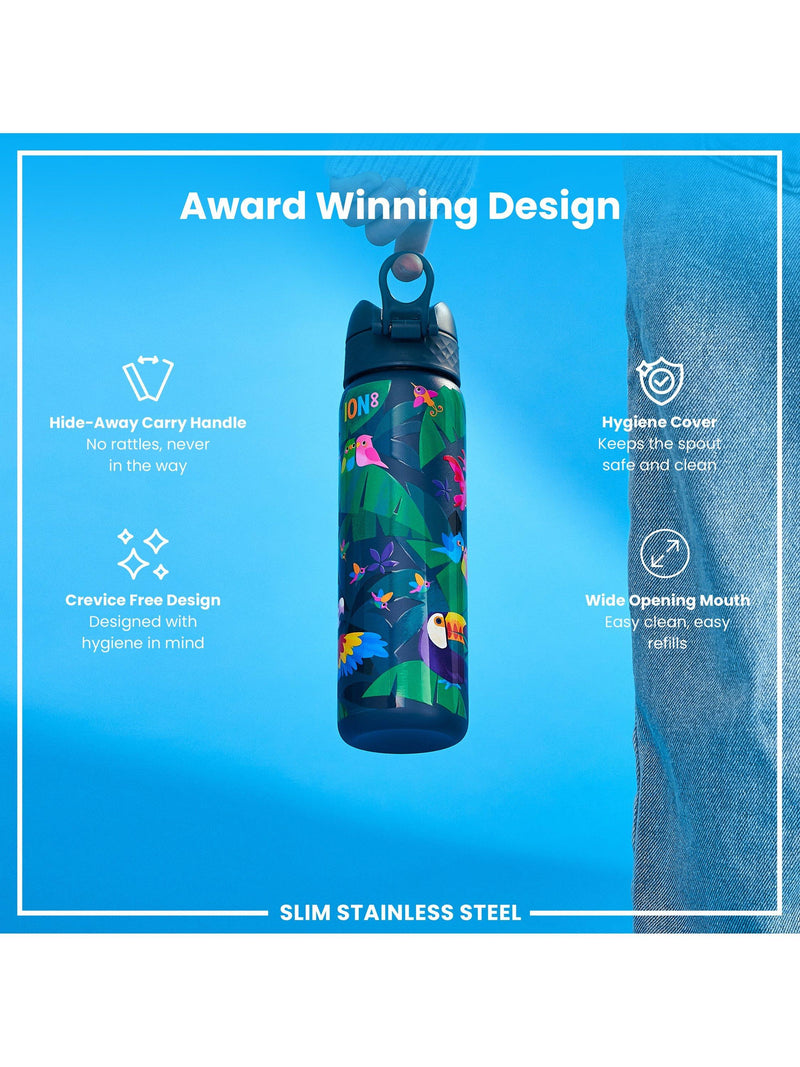 Ion8 exotic birds water bottle 600ml teal multi, imported from the UK
