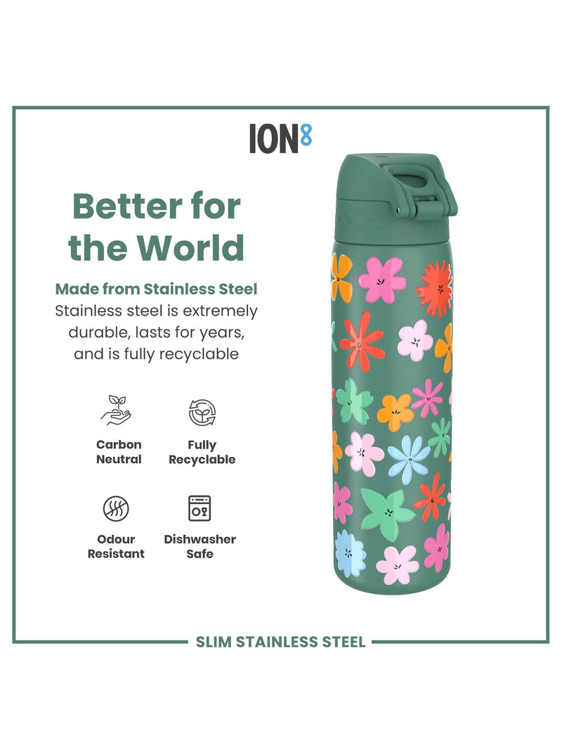 Ion8 floral stainless steel drinks bottle 600ml, imported from the UK
