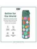 Ion8 floral stainless steel drinks bottle 600ml, imported from the UK