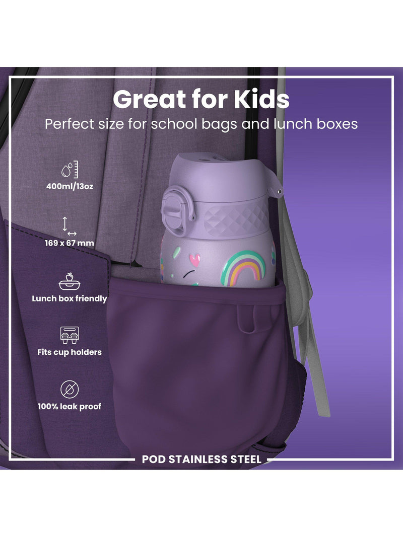 Ion8 kids stainless steel leak-proof drinks bottle Unicorn 400ml, UK version