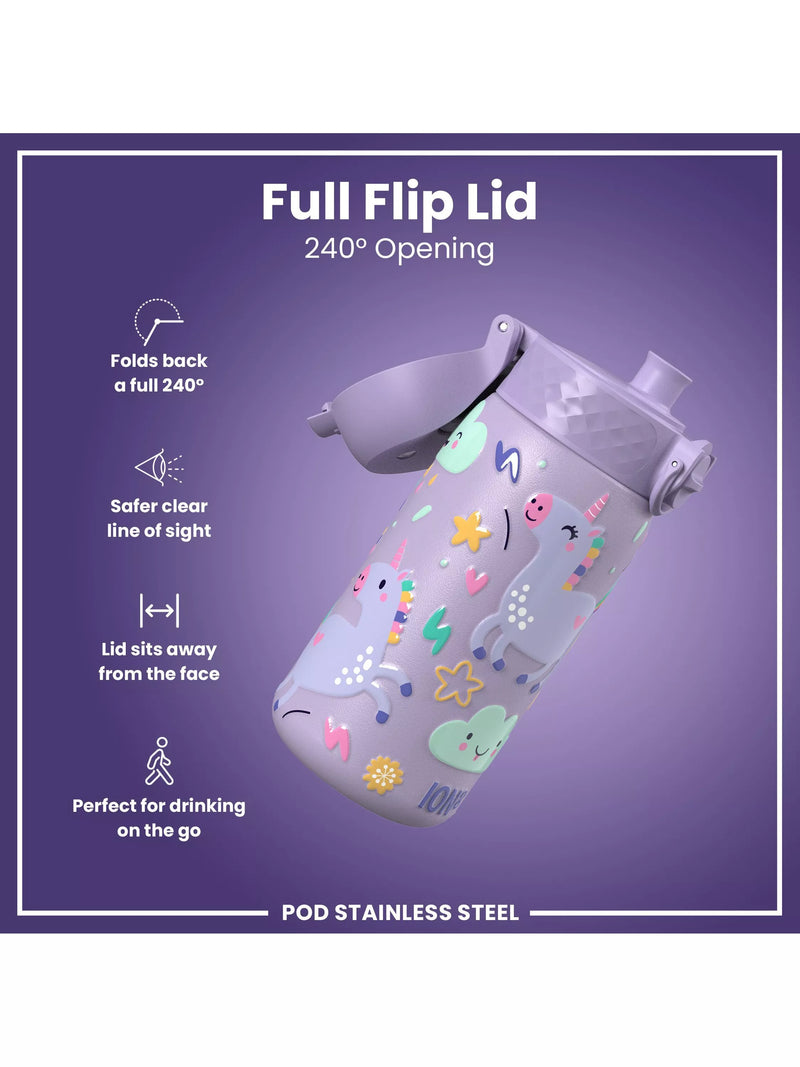 Ion8 kids stainless steel leak-proof drinks bottle Unicorn 400ml, UK version
