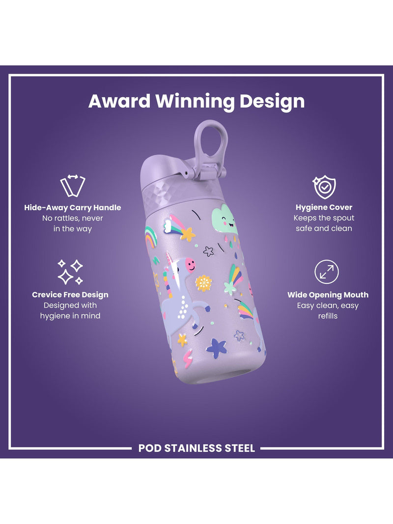 Ion8 kids stainless steel leak-proof drinks bottle Unicorn 400ml, UK version