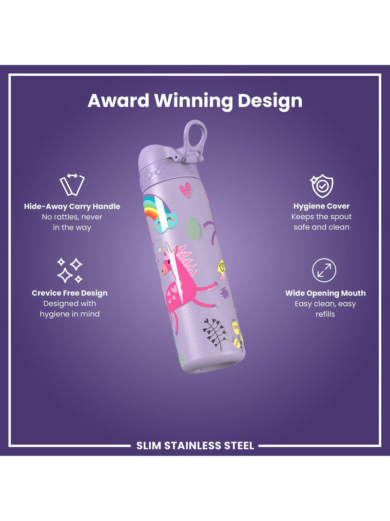 ION8 Unicorn Lilac/Multi water bottle 600ml, UK version
