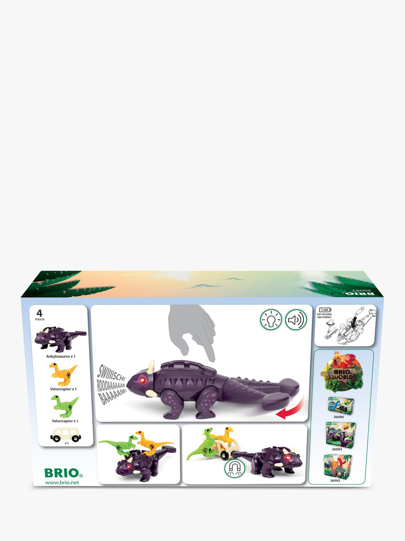 BRIO Dinosaur Attack Set with Ankylosaurus and Velociraptor figures, UK version