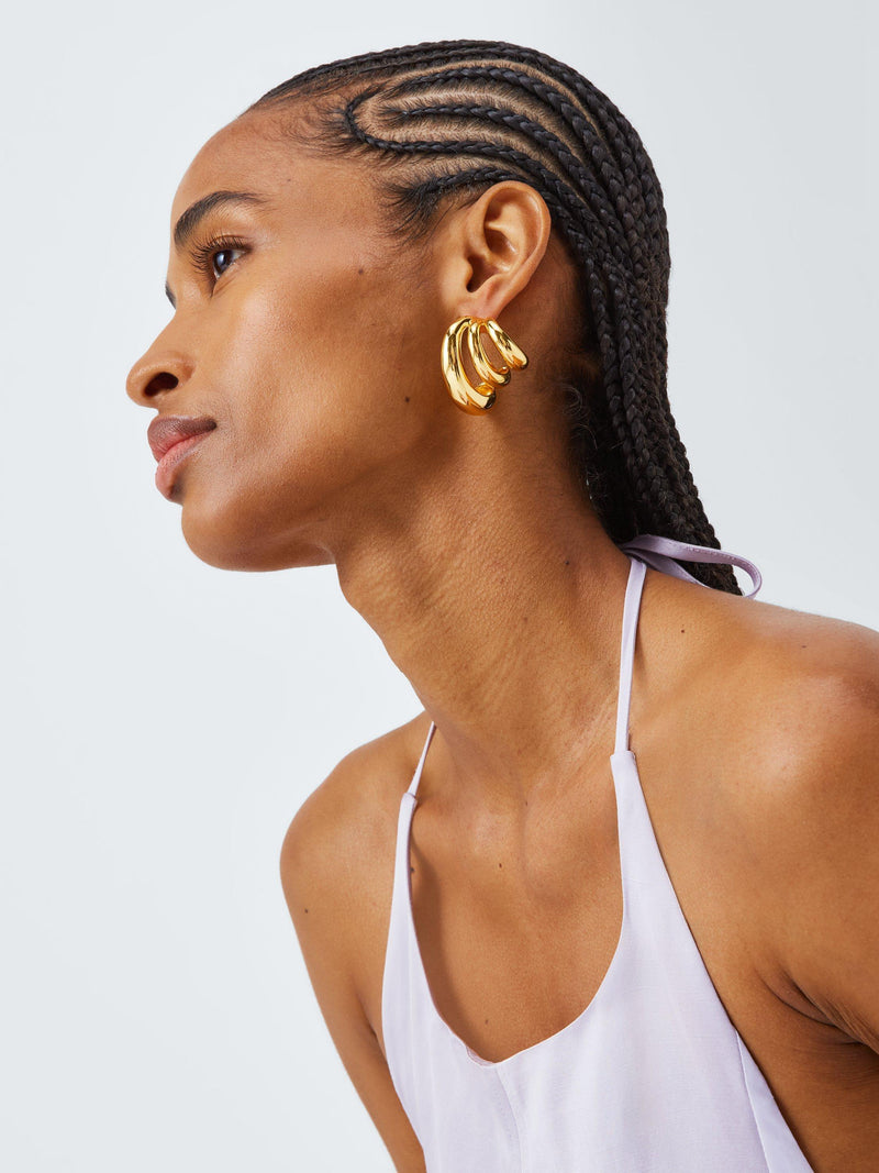 John Lewis polished triple hoop graduated earrings gold toned - British product