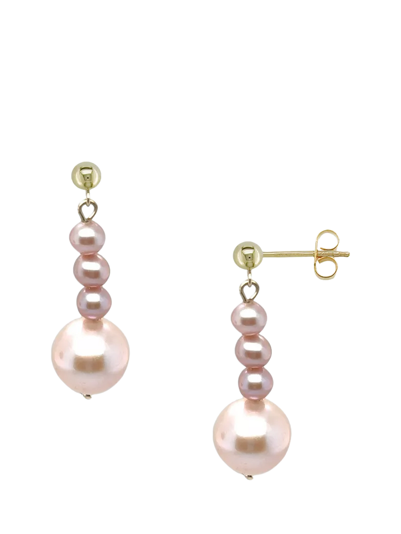 E.W Adams 9ct yellow gold pearl drop earrings, imported from the UK
