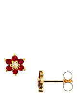 John Lewis E.W Adams 18ct Yellow Gold Ruby and Diamond Cluster Flower Stud Earrings- Buy online at McGrocer