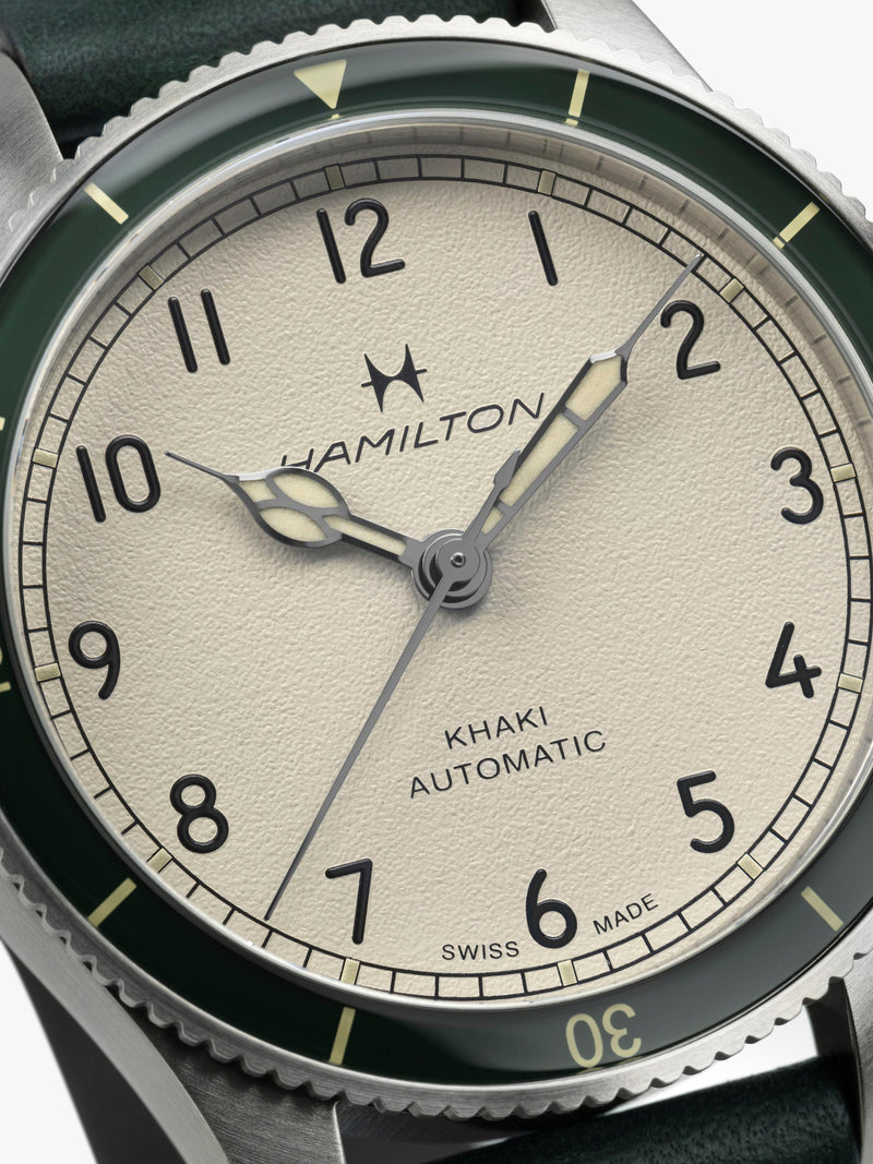 Hamilton Jazzmaster Skeleton watch with black dial and brown leather strap, UK version