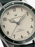 Hamilton Jazzmaster Skeleton watch with black dial and brown leather strap, UK version