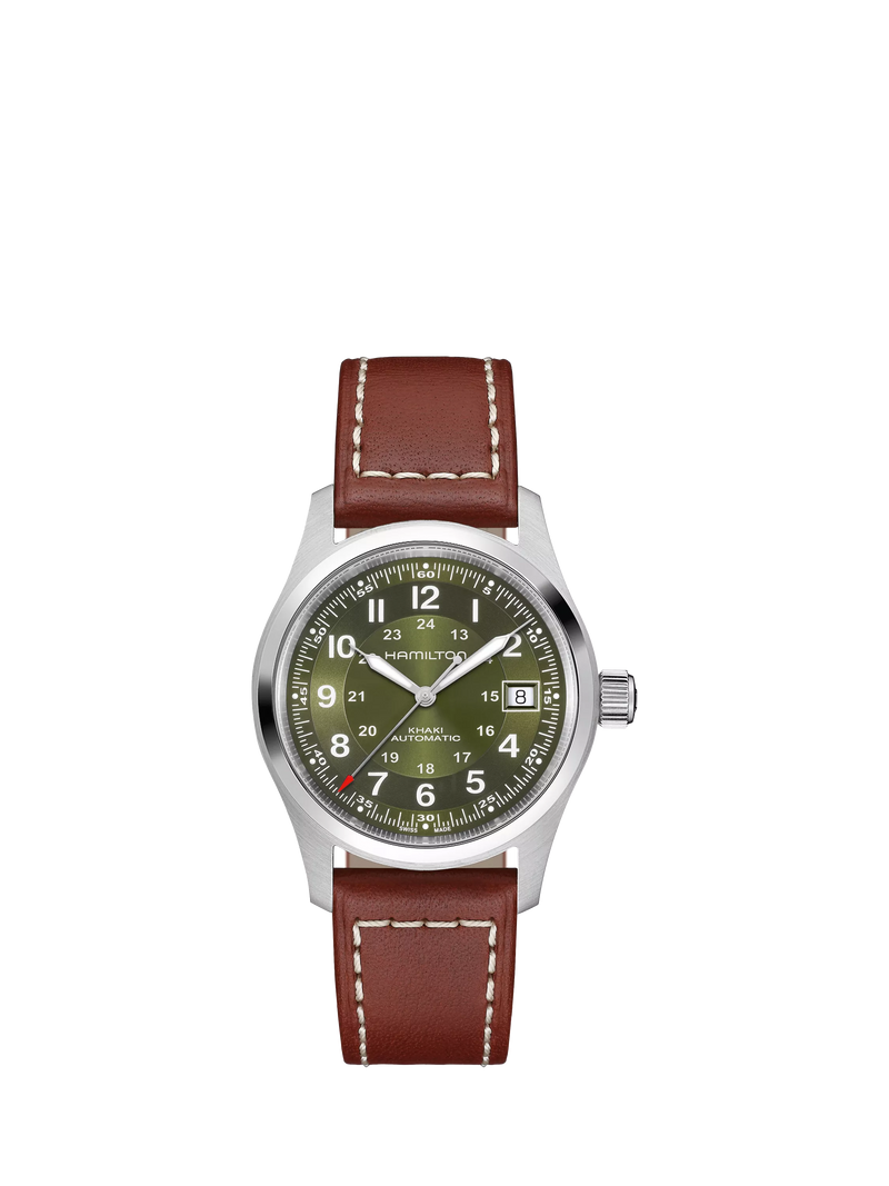 Hamilton field automatic watch green dial leather strap (British brand)