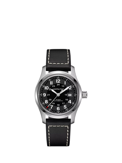 John Lewis Hamilton Khaki Field Automatic Black Leather Watch 42mm- Buy online at McGrocer