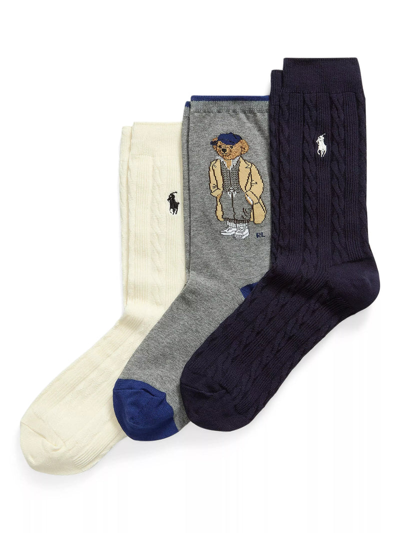Ralph Lauren Bear Socks pack of 3, imported from the UK