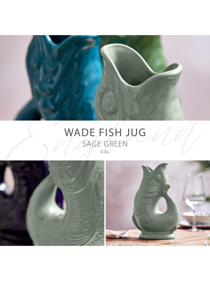 Wade Pottery fish earthenware jug 600ml sage green, UK version