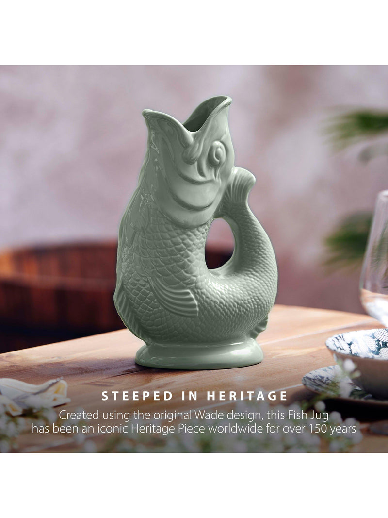 Wade Pottery fish earthenware jug 600ml sage green, UK version