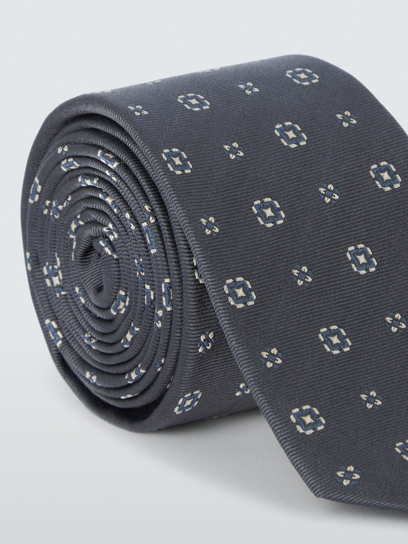 John Lewis small square foulard silk tie in grey - British product