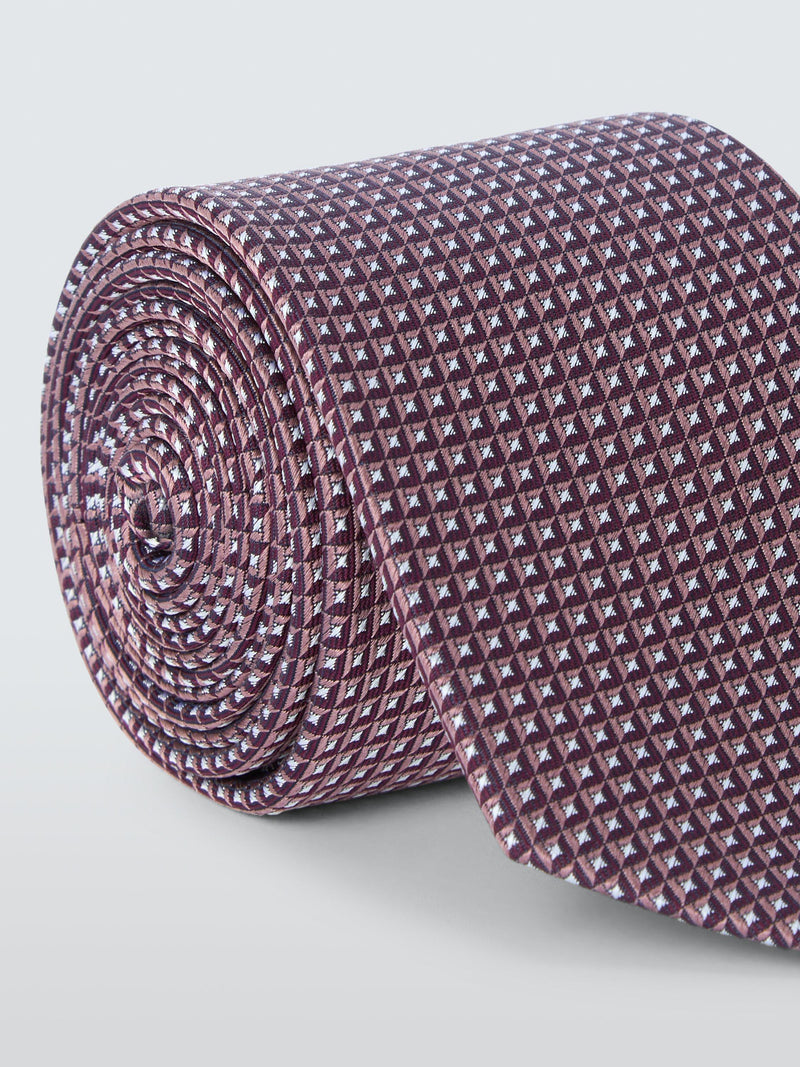 John Lewis small square geometric silk tie burgundy (British brand)