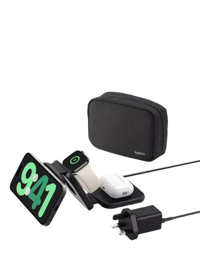 John Lewis Belkin BoostCharge Pro 3-in-1 Magnetic Foldable Wireless Charging Travel Pad with Qi2 15W Black- Buy online at McGrocer
