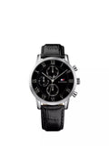 Tommy Hilfiger chronograph watch black leather strap 44mm, UK version