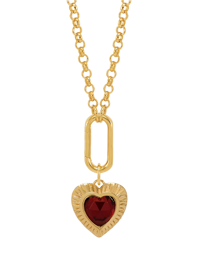 Rachel Jackson London personalised garnet heart necklace 17x17mm, imported from the UK