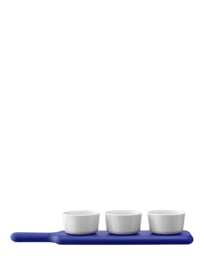 John Lewis LSA International Paddle Pop Ash Wood Board and 3 Snack Bowl Set, Tarn Blue- Buy online at McGrocer