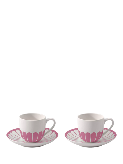 Porcelain Espresso Cup and Saucer Set with Floral Design, 70ml, Set of 2, Cassis