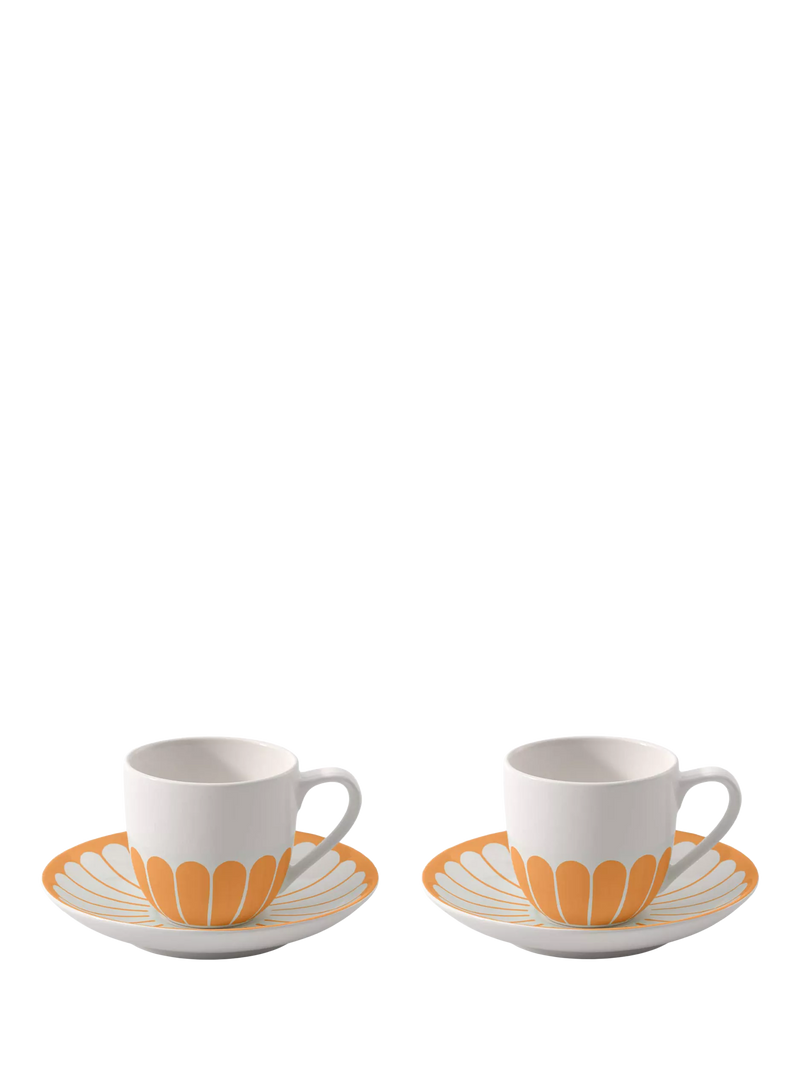 Villeroy & Boch porcelain espresso cup and saucer set, Fleur floral pattern, 70ml, set of two (British brand)