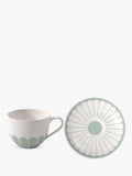 Porcelain Floral Coffee Cup and Saucer Set, 160ml, Green, Set of 2
