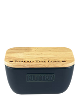 John Lewis Selbrae House Spread The Love Oak and Ceramic Butter Dish Blue- Buy online at McGrocer