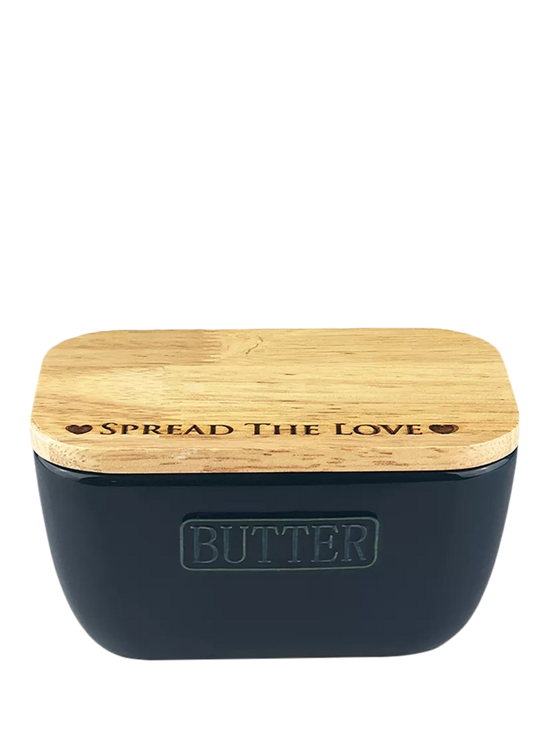 Selbrae House oak and ceramic butter dish blue - UK version