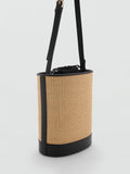 Mango Coin medium raffia bucket bag black (British brand)