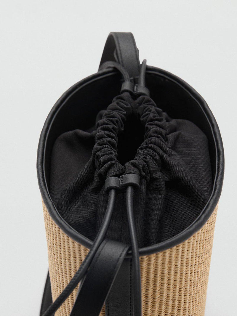 Mango Coin medium raffia bucket bag black (British brand)
