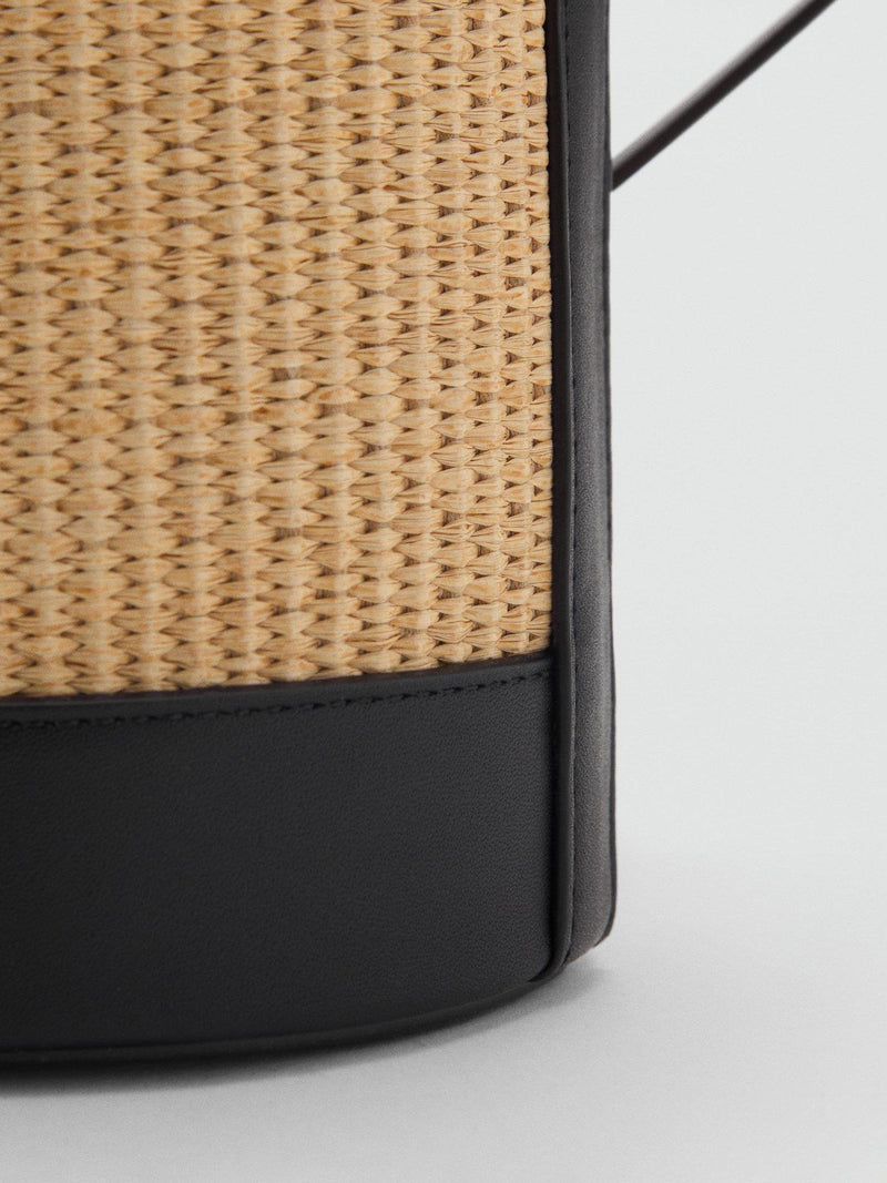 Mango Coin medium raffia bucket bag black (British brand)