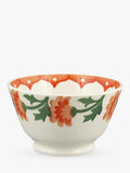 Small Footed Earthenware Bowl with Chrysanthemum Print 12.5cm Orange