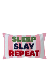 John Lewis The Pillow Drop Sleep Slay Repeat Needlepoint Cushion, Multi, 30 x 50cm- Buy online at McGrocer