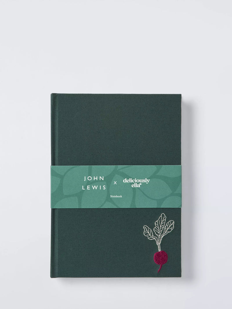 John Lewis X Deliciously Ella A5 embroidered cover notebook green, UK version
