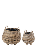 John Lewis Pacific Kubu Rattan Indoor/Outdoor Bulbous Planters, Set of 2, Brown- Buy online at McGrocer
