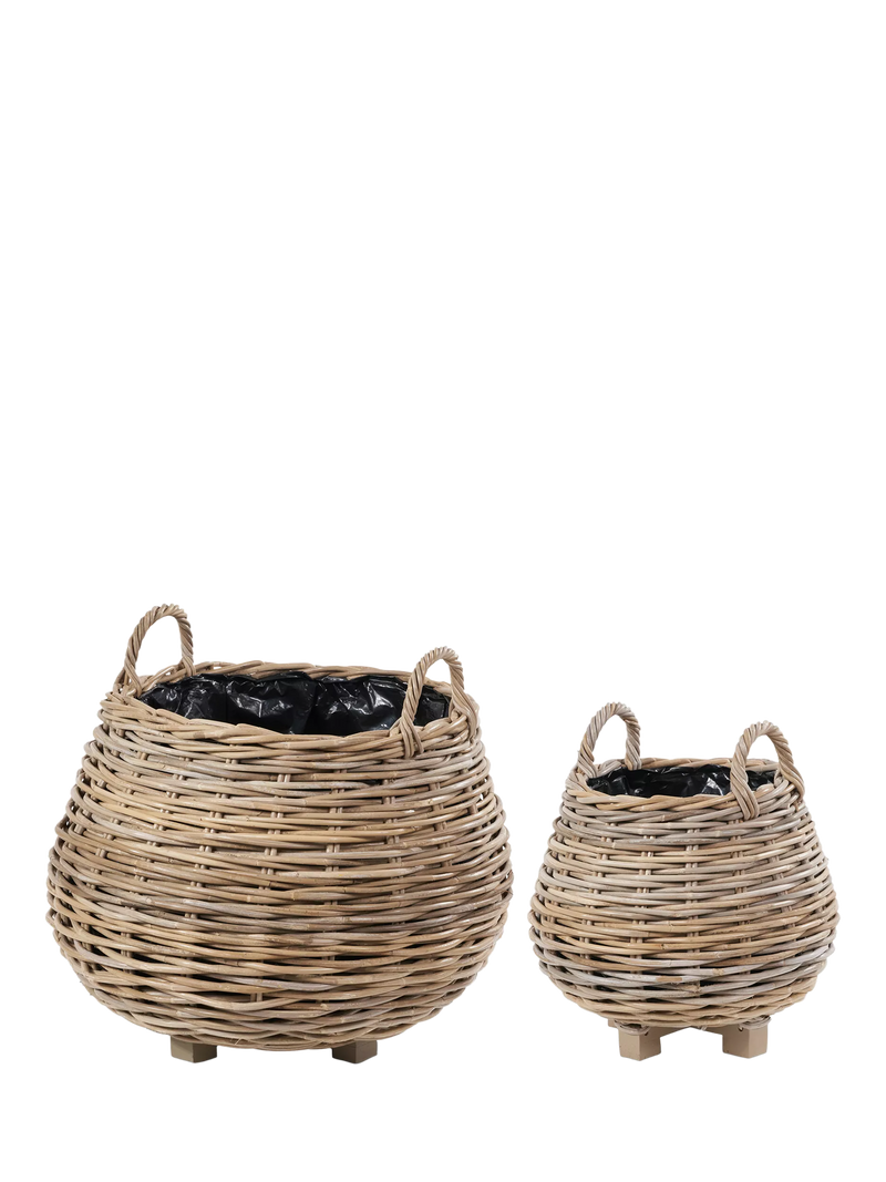 Pacific Kubu rattan bulbous planters set of 2 brown - British product