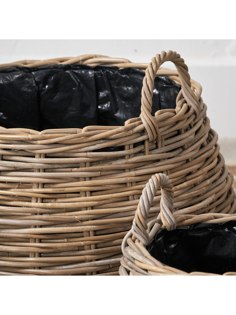 Pacific Kubu rattan bulbous planters set of 2 brown - British product