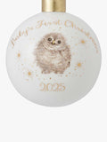 Wrendale Designs bone china bauble with baby owl 9cm, imported from the UK